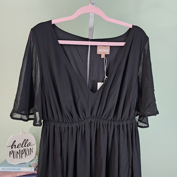 NWT Show Me Your Mumu Emily Empire Chiffon Maxi Dress Black Size 1X - Picture 3 of 10